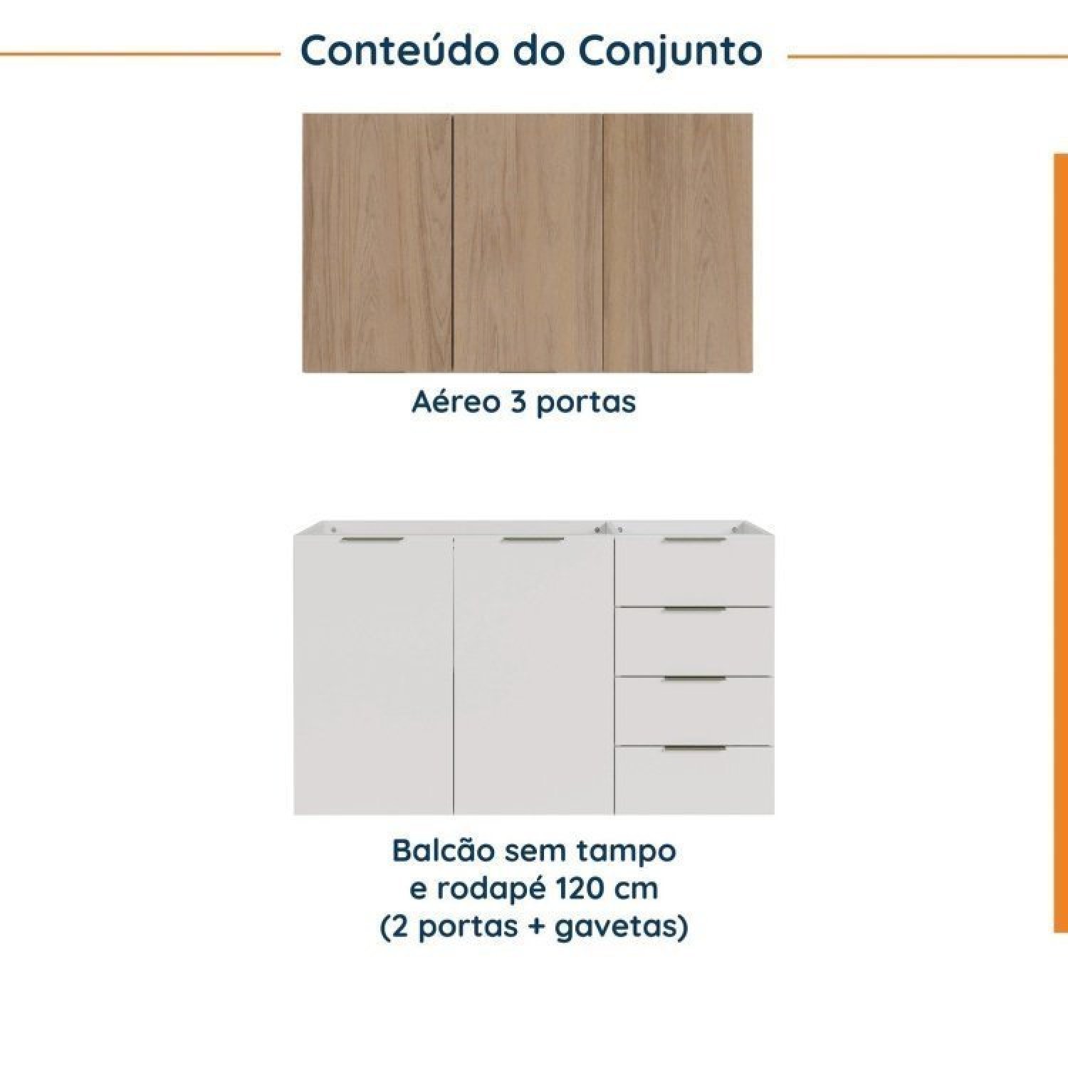 Cozinha Modulada 2 Peças sem Tampo 1 Aéreo 3 Portas e 1 Balcão Pia Ipanema Cabecasa Madeiramadeira - 4