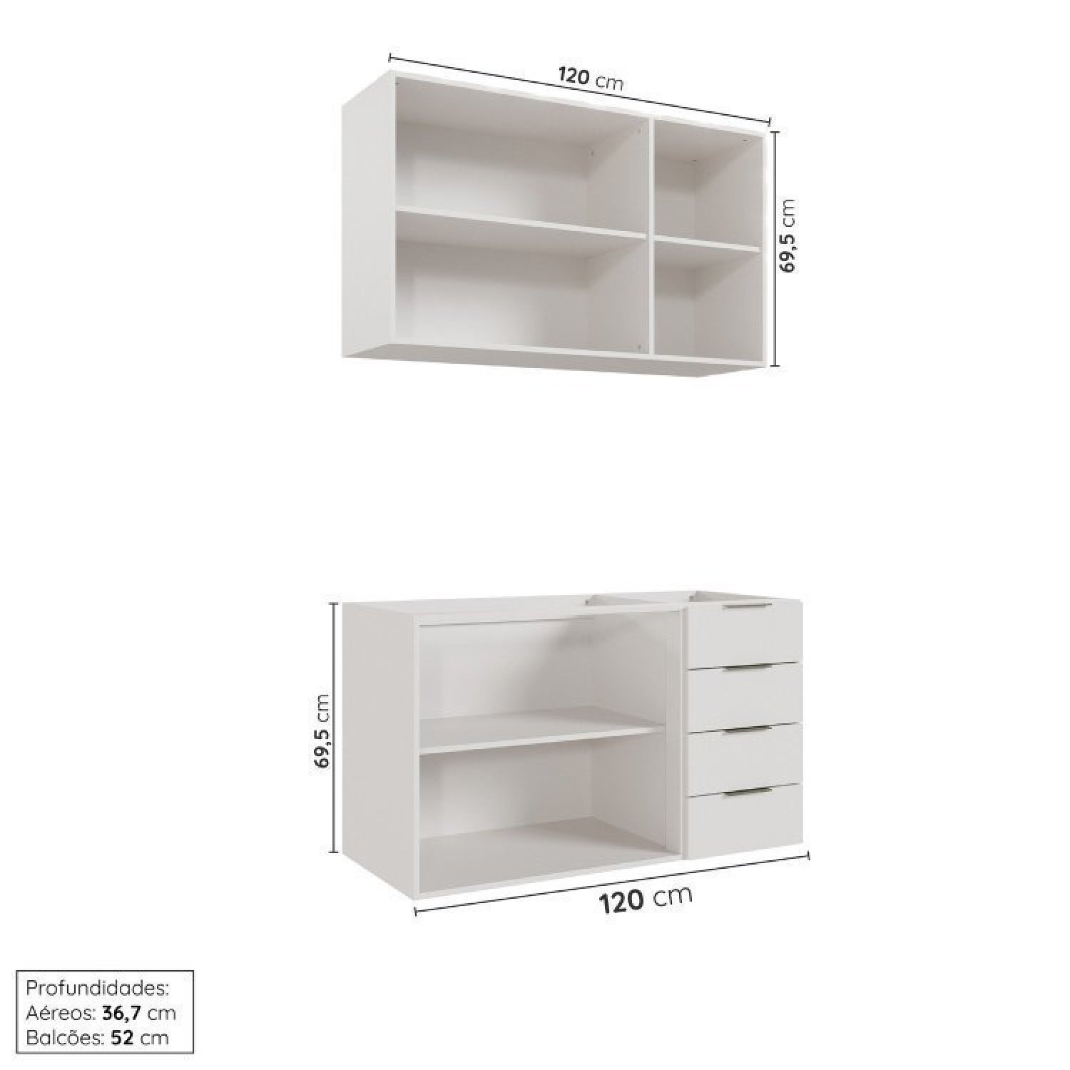 Cozinha Modulada 2 Peças sem Tampo 1 Aéreo 3 Portas e 1 Balcão Pia Ipanema Cabecasa Madeiramadeira - 5