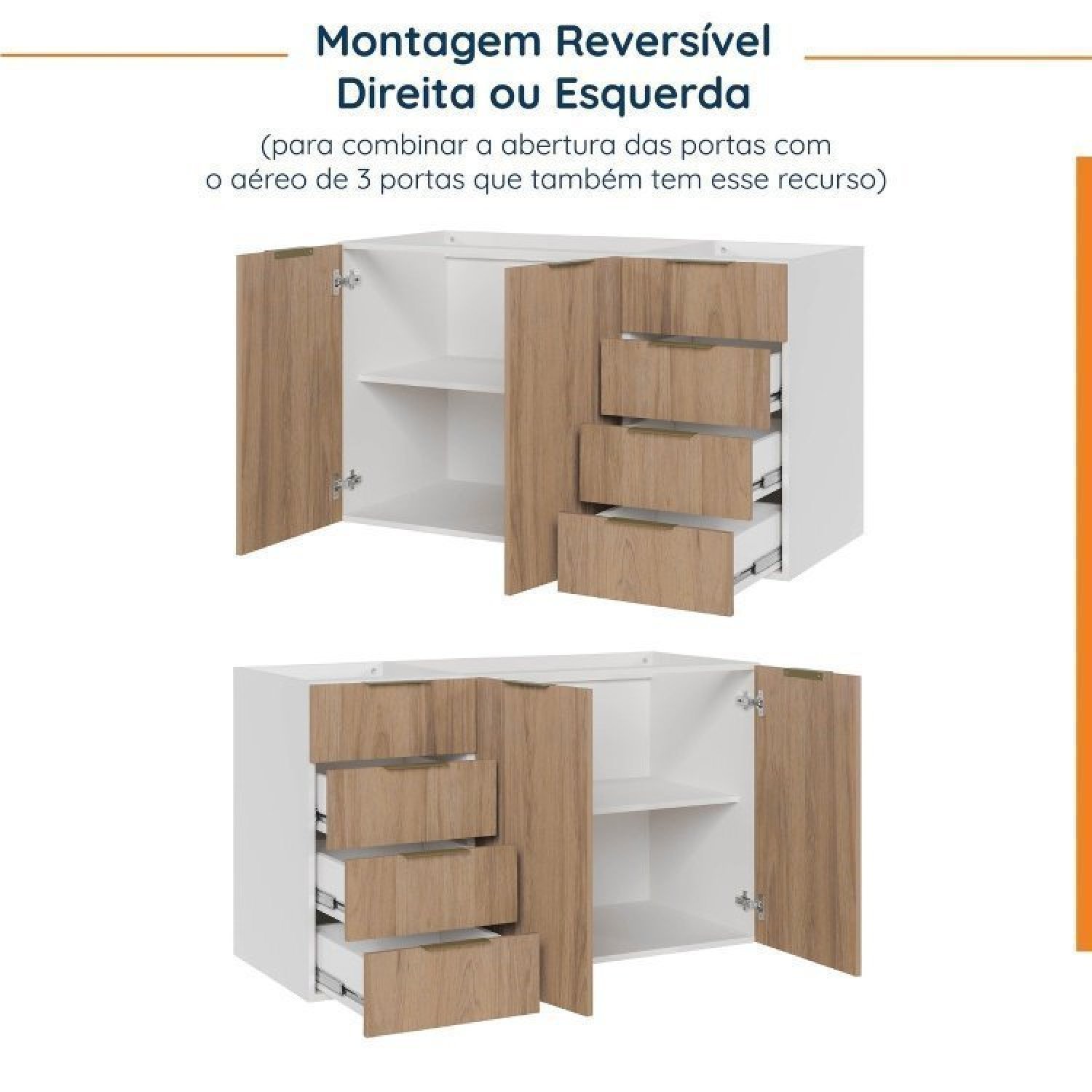 Cozinha Modulada 2 Peças sem Tampo 1 Aéreo 3 Portas e 1 Balcão Pia Ipanema Cabecasa Madeiramadeira - 15