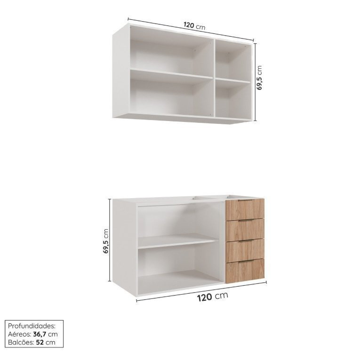 Cozinha Modulada 2 Peças sem Tampo 1 Aéreo 3 Portas e 1 Balcão Pia Ipanema Cabecasa Madeiramadeira - 5