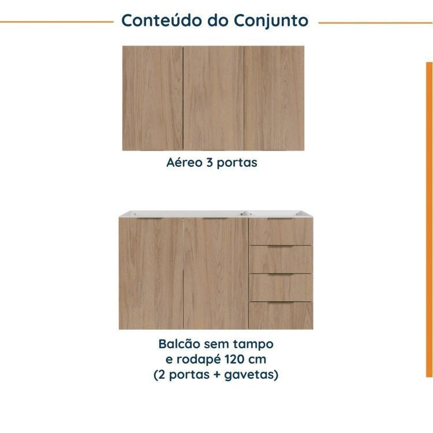 Cozinha Modulada 2 Peças sem Tampo 1 Aéreo 3 Portas e 1 Balcão Pia Ipanema Cabecasa Madeiramadeira - 4