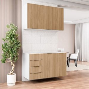 Cozinha Modulada 2 Peças sem Tampo 1 Aéreo 3 Portas e 1 Balcão Pia Ipanema Cabecasa Madeiramadeira