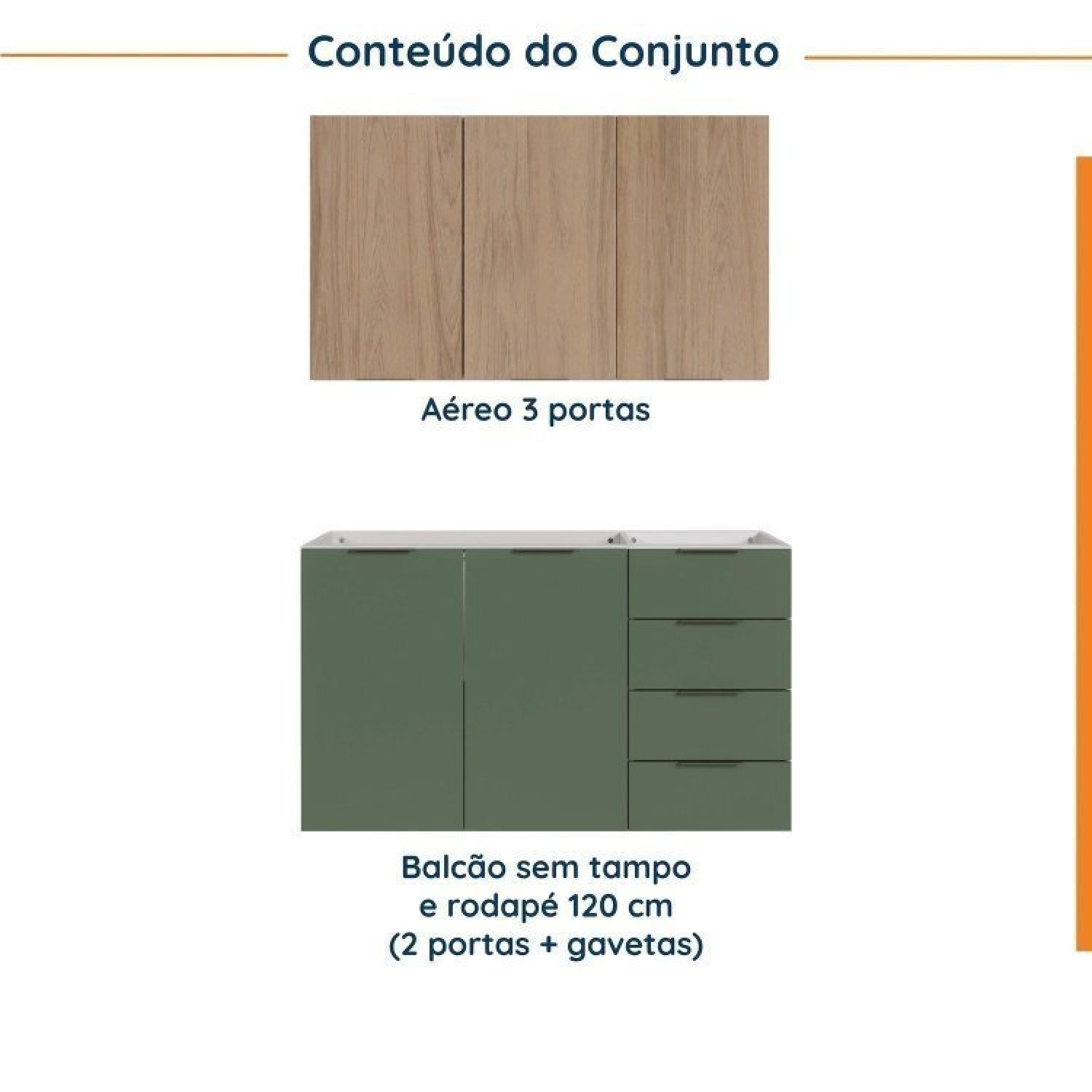 Cozinha Modulada 2 Peças sem Tampo 1 Aéreo 3 Portas e 1 Balcão Pia Ipanema Cabecasa Madeiramadeira - 4