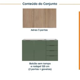 Cozinha Modulada 2 Peças sem Tampo 1 Aéreo 3 Portas e 1 Balcão Pia Ipanema Cabecasa Madeiramadeira - 4