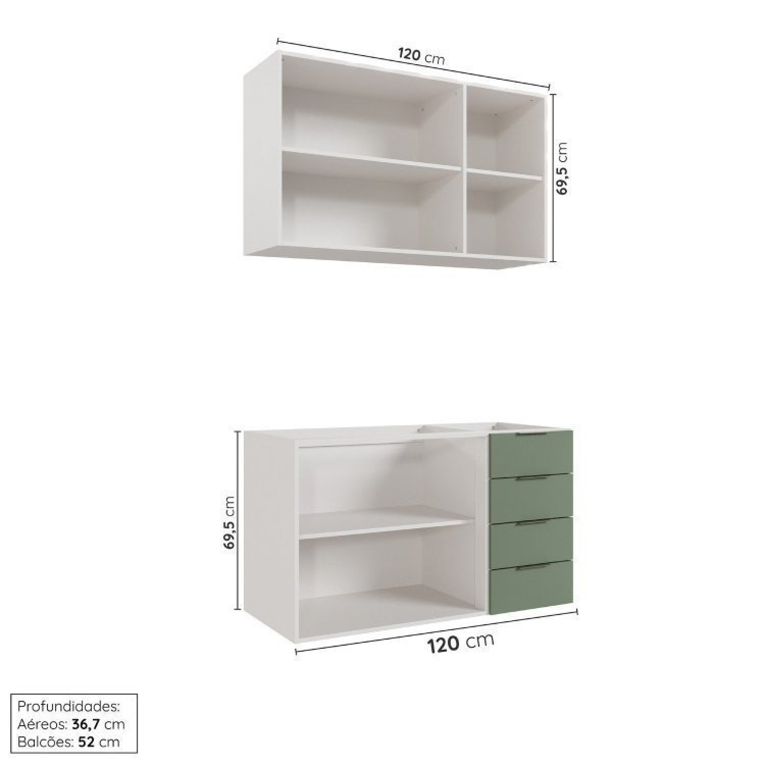 Cozinha Modulada 2 Peças sem Tampo 1 Aéreo 3 Portas e 1 Balcão Pia Ipanema Cabecasa Madeiramadeira - 5