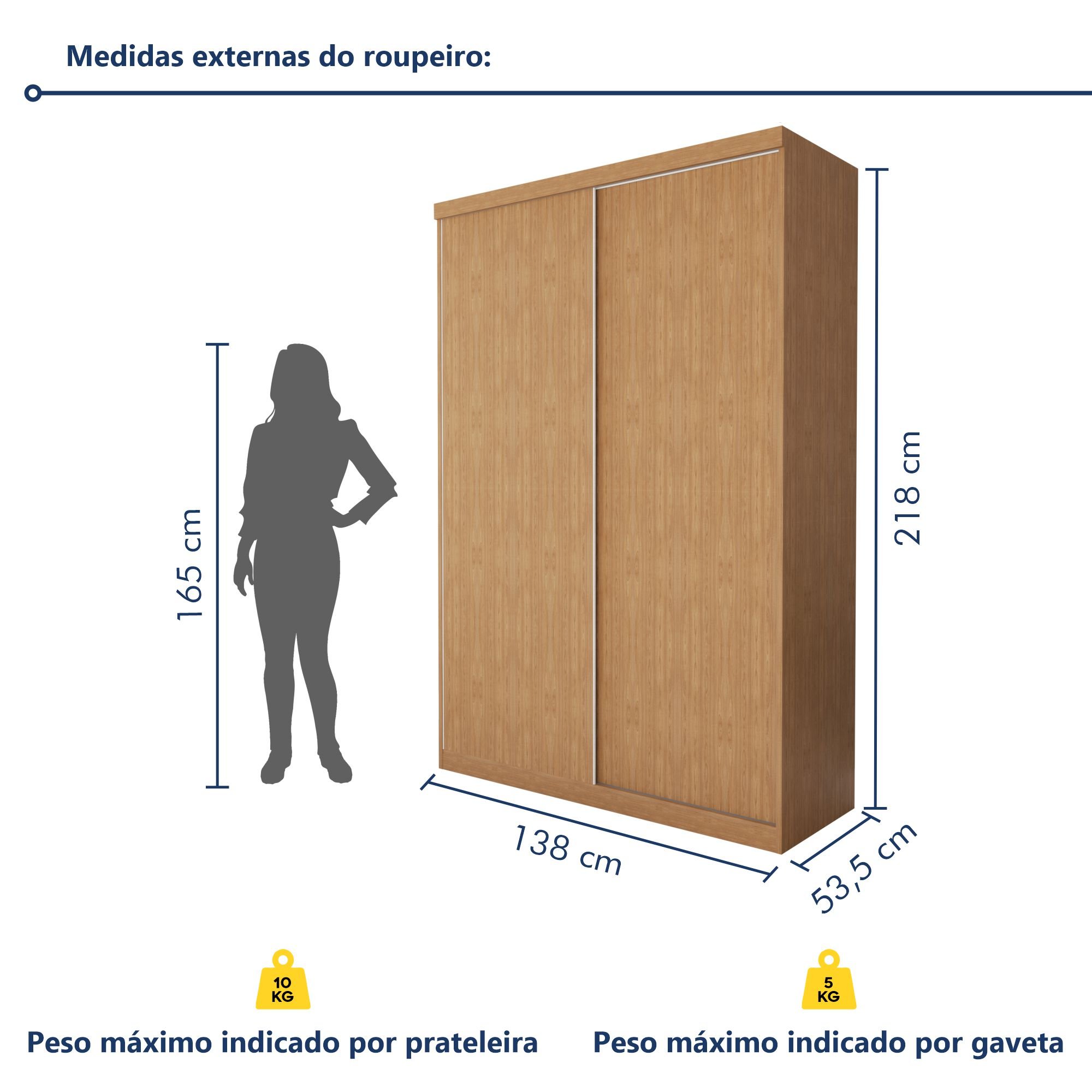 Guarda Roupa Solteiro Premium Kiara 138cm 2 Portas 2 Gavetas Espresso Móveis - 9