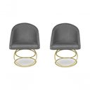 Ver imagem 1 de Kit 2 Cadeira de Jantar Luxo Base de Metal Dourado Sala Esritório Recepção Suede Veludo Grafite
