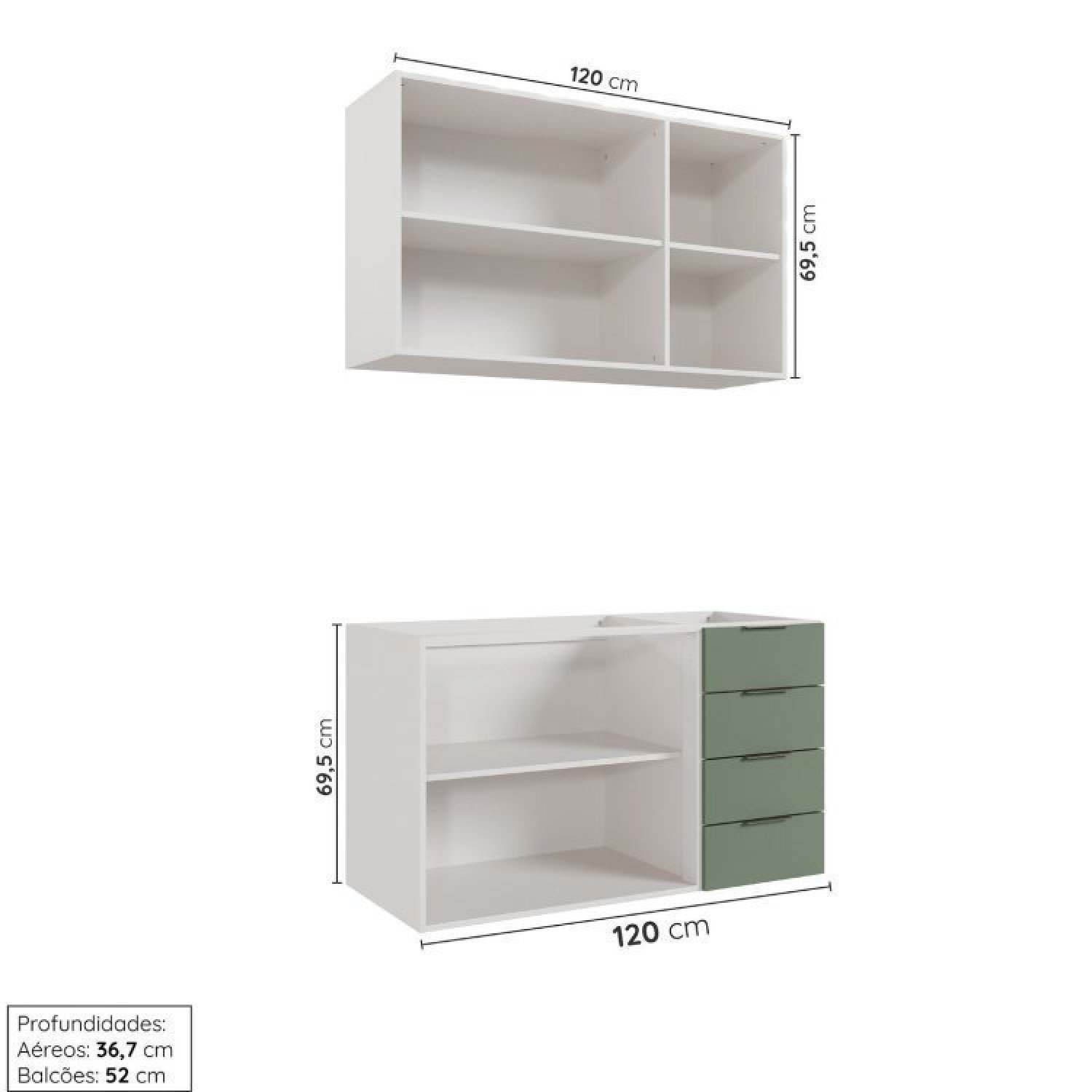 Cozinha Modulada 2 Peças sem Tampo 1 Aéreo 3 Portas e 1 Balcão Pia Ipanema Cabecasa Madeiramadeira - 5