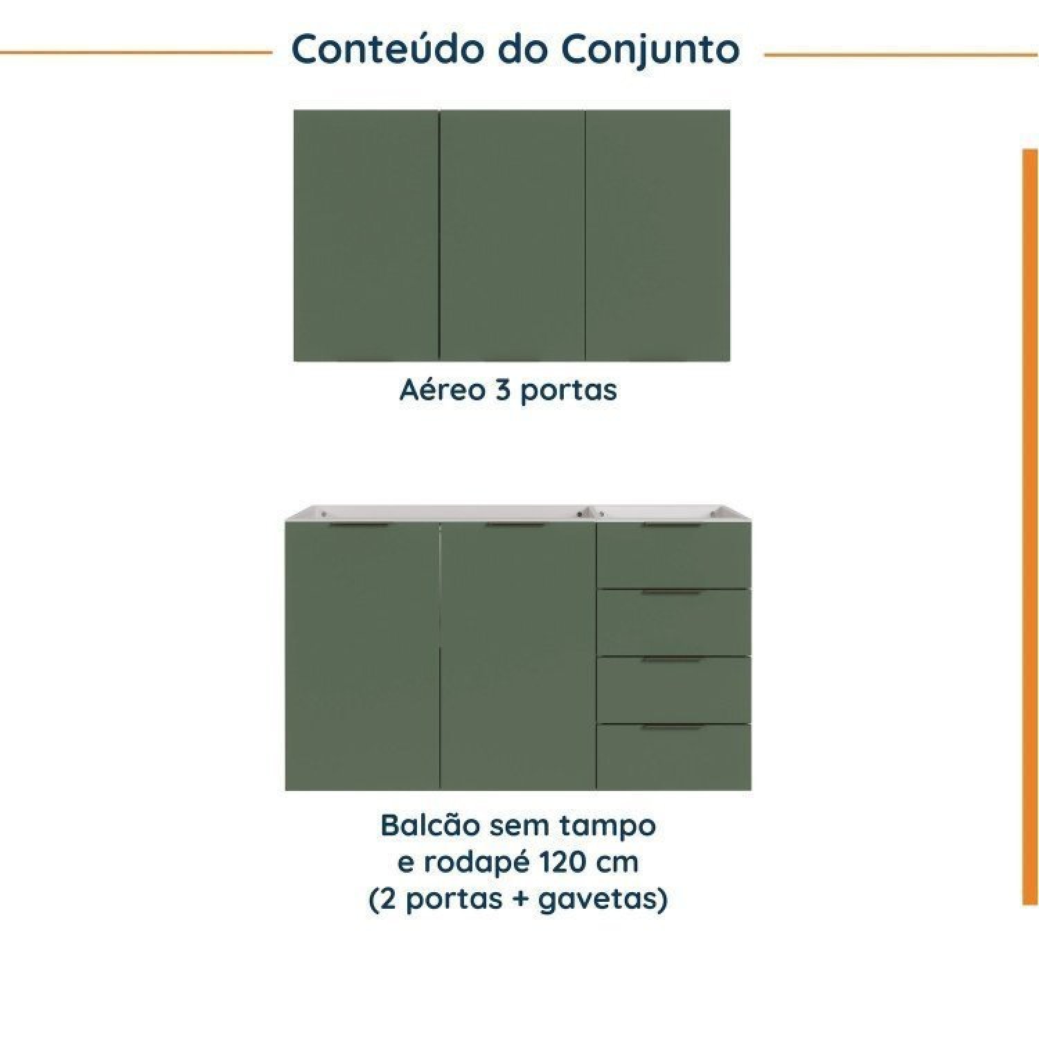 Cozinha Modulada 2 Peças sem Tampo 1 Aéreo 3 Portas e 1 Balcão Pia Ipanema Cabecasa Madeiramadeira - 4