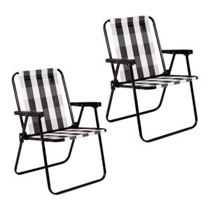 Kit 2 Cadeira de Praia Varanda Xadrez em Aço 110 Kg Branca Mor