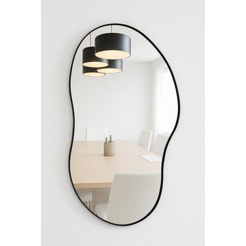 Espelho Orgânico Cloud 70x50cm Moldura Couro Moderno Premium - Moldura Preto