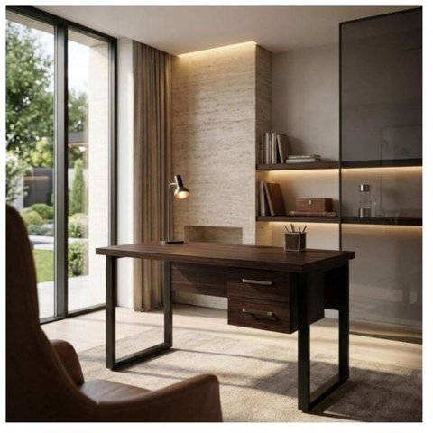Mesa Escritório Pé Quadro 1,70x0,70m - c/ Gavetas - Marsala/Preto - 25475