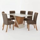 Ver imagem 2 de Conjunto Sala de Jantar Mesa com Vidro 6 Cadeiras Solus Marrom/Nature/Off White/Amêndoa