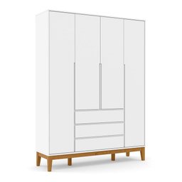 Guarda Roupa Infantil 4 Portas e 3 Gavetas Nature Clean Branco Soft/eco Wood - Matic Móveis - 1