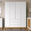 Ver imagem 3 de Guarda Roupa Infantil 4 Portas e 3 Gavetas Nature Clean Branco Soft/eco Wood - Matic Móveis