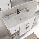 Ver imagem 6 de Conjunto de Banheiro Patina 80cm Cuba + Espelheira 3 Portas 1 Gaveta C00D82010 Branco/Marrom - Ozini