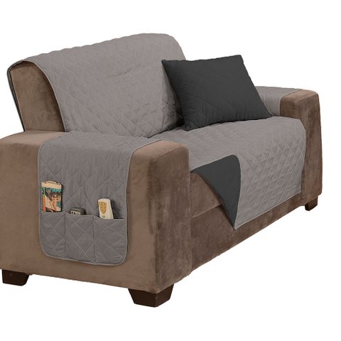Protetor de Sofá Padrão 2 Lugares Manu 100% Poliéster:cinzapreto