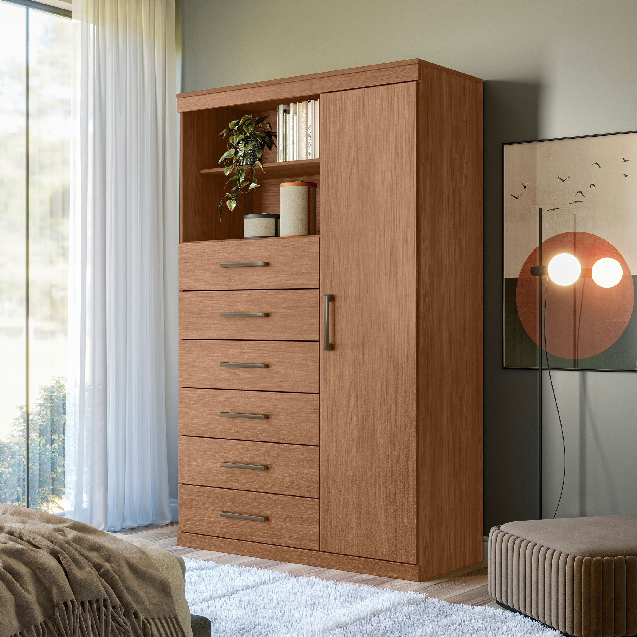 Multi-Cômoda 1 Porta 6 Gavetas Marabá Marrom/Jatoba | MadeiraMadeira