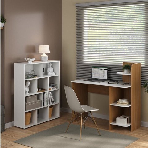 Conjunto Escrivaninha Link e Estante Book com Diversos Nichos Branco