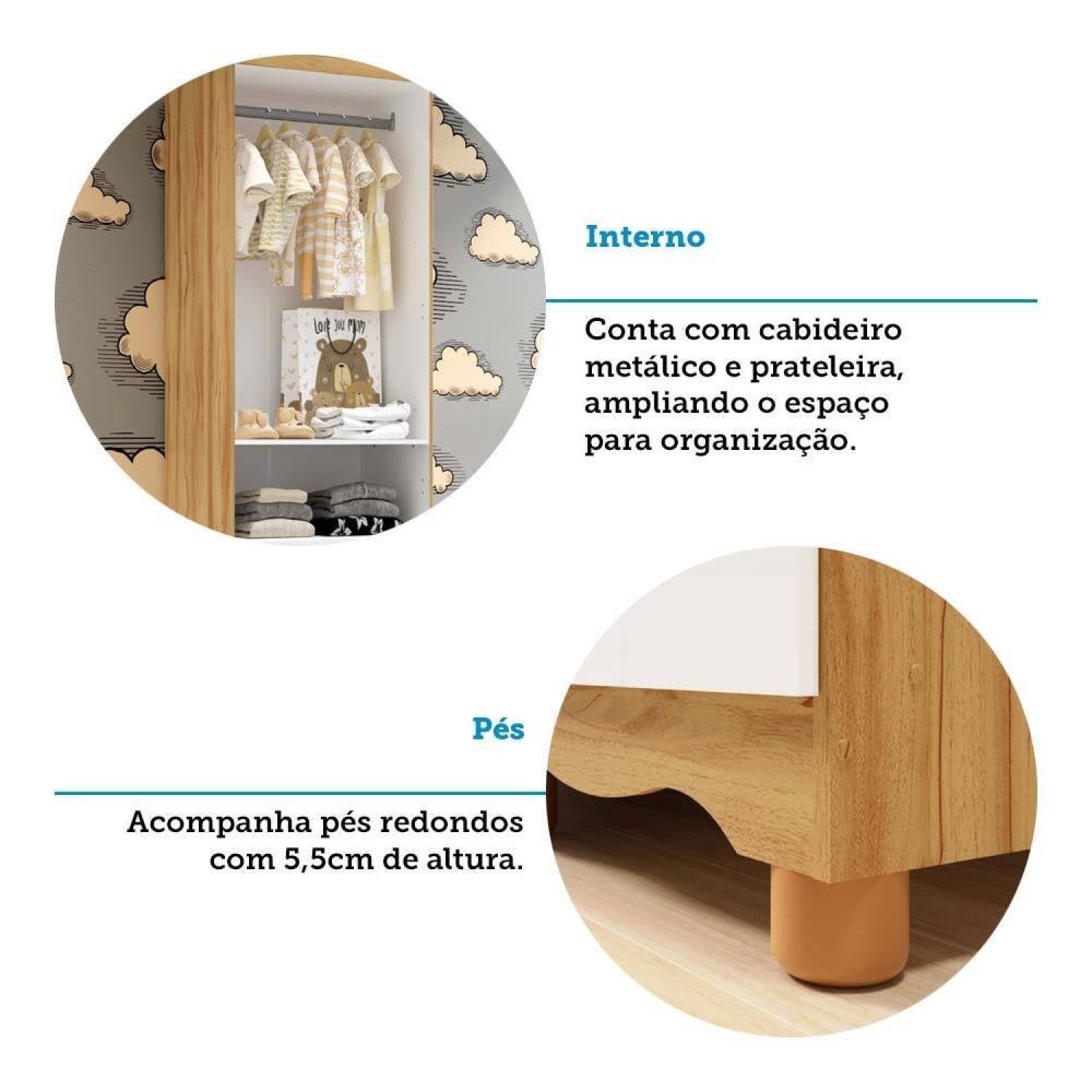 Guarda Roupa de Bebê 2 Portas e 3 Gavetas 100% Mdf Mimo Espresso Móveis - 10