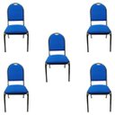 Ver imagem 1 de Kit 5 Cadeiras para Evento Empilhável com Reforço e Puxador Encosto Redondo Estofado Cor Azul Poltro