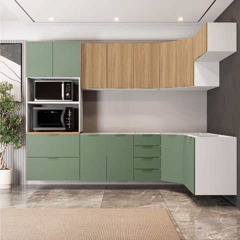Cozinha Modulada 7 Peças 3 Aéreos 3 Balcões e Torre Quente Ipanema CabeCasa MadeiraOriginals Verde/a