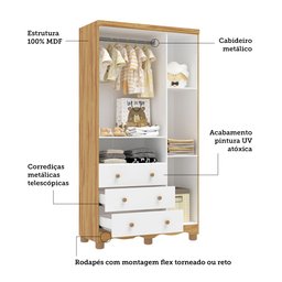 Guarda-roupa de Bebê 3 Portas e 3 Gavetas 100% Mdf Mimo Espresso Móveis - 5