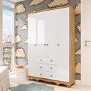 Ver imagem 1 de Guarda-Roupa Infantil 4 Portas e 3 Gavetas 100% MDF Mimo Branco Brilho/Amêndoa