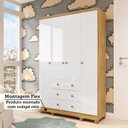 Ver imagem 7 de Guarda-Roupa Infantil 4 Portas e 3 Gavetas 100% MDF Mimo Branco Brilho/Amêndoa