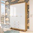 Ver imagem 6 de Guarda-Roupa Bebê 4 Portas e 3 Gavetas 100% MDF Mimo Branco Brilho/Amêndoa