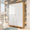 Ver imagem 1 de Guarda-Roupa Bebê 4 Portas e 3 Gavetas 100% MDF Mimo Branco Brilho/Amêndoa