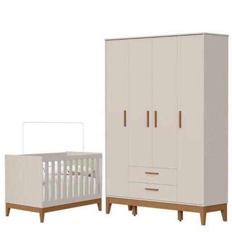 Guarda Roupa Infantil Flip 4 Portas com Berço Americano Flip Areia Acetinado - Reller