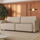 Ver imagem 1 de Sofá Living com Molas 215cm 4 Lugares Linho Encosto de Almofadas Soltas Berlim Bege