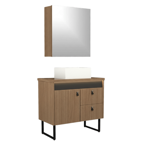 Conjunto Gabinete para Banheiro Tech Led 2g 60cm com Pé