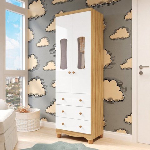 Guarda-Roupa Bebê 2 Portas com Janela 3 Gavetas 100% MDF Lana Espresso Móveis