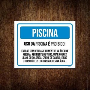 Placa Sinalização - Uso da Piscina Regras Condomínio 27x35