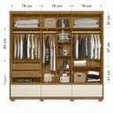 Ver mais imagens de Guarda-Roupa Casa 6 Portas 3 Gavetões 2 Gavetas Internas com Espelho e Pés Amazonas Marrom/Freijó/Off White