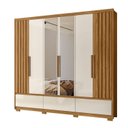Ver imagem 3 de Guarda-Roupa Casa 6 Portas 3 Gavetões 2 Gavetas Internas com Espelho e Pés Amazonas Marrom/Freijó/Off White