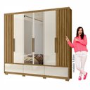 Ver imagem 5 de Guarda-Roupa Casa 6 Portas 3 Gavetões 2 Gavetas Internas com Espelho e Pés Amazonas Marrom/Freijó/Off White