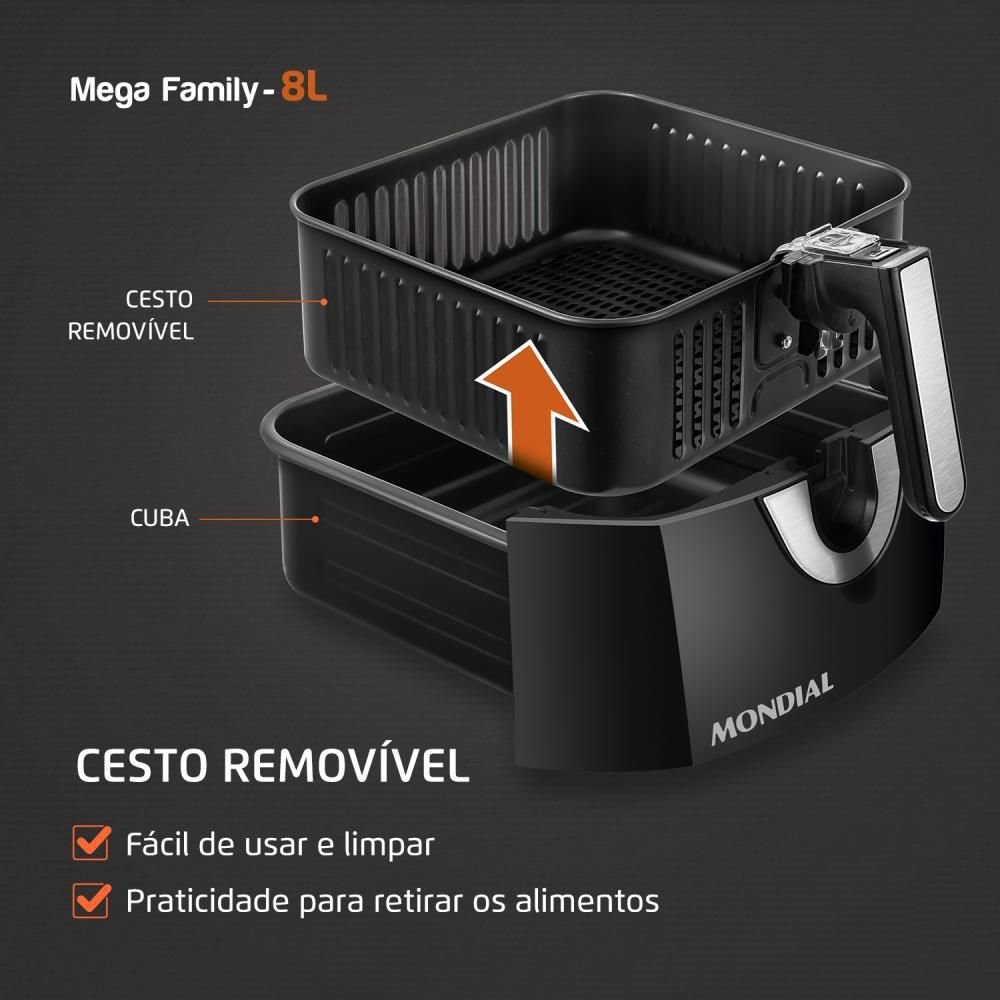 Fritadeira Elétrica Mondial Afn-80-bi Sem Óleo 8L 1900W Preto/Inox 220V 5993-02 - 4