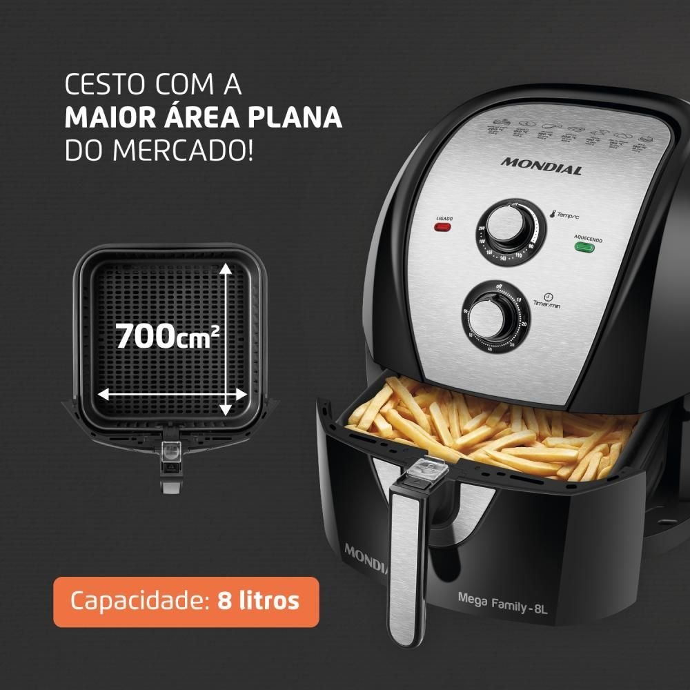 Fritadeira Elétrica Mondial Afn-80-bi Sem Óleo 8L 1900W Preto/Inox 220V 5993-02 - 2