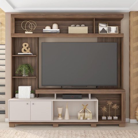 Estante Tv 70 Pol 210cm Sala de Estar Mirel Nogueira/off White C01 - D’Rossi
