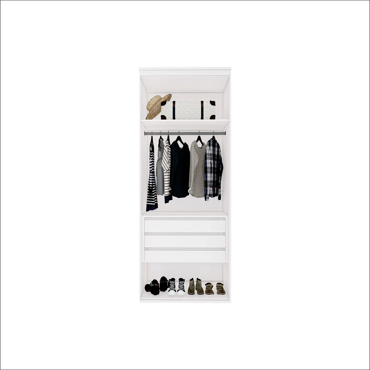 Guarda Roupa Modular 2 Portas Espelho com Gavetas 90 cm Lotus Belmax:Branco - 2