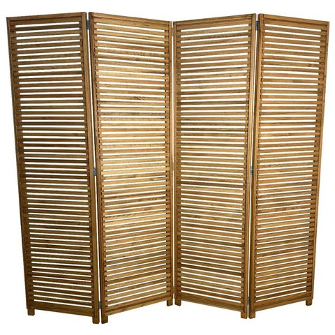 Biombo Decorativo de Madeira 4 Folhas Ripado Sanfonado Maju Marrom/Madeiral
