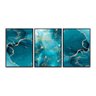 Kit com 3 Quadros Decor 70x50 Cm Abstrato Marmorizado Azul Moldura Caixa Preta 3cm Profundidade - 2