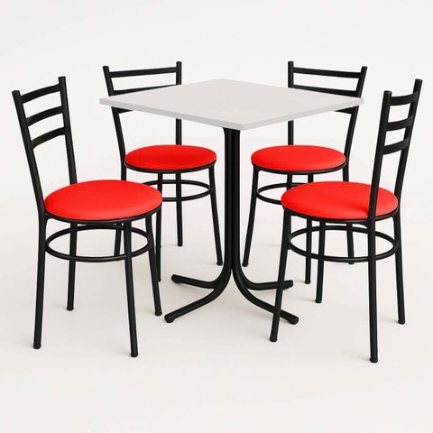 Conjunto Mesa Preta 70x70cm Tampo Branco com 4 Cadeiras Epoxi