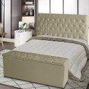 Ver imagem 2 de Kit Cabeceira de Cama Box e Calçadeira Baú Paris King 195 Cm Capitonê Suede Bege Eli Móveis