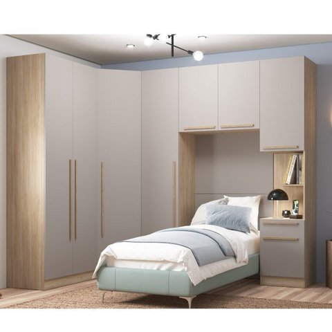 Dormitório Modulado 5 Peças 3 Guarda Roupas 1 Mesa de Cabeceira 1 Módulo Ponte San Diego