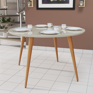 Mesa de Jantar Redonda 4 Lugares com Pés Palito e Tampo de Vidro Mdf:off White