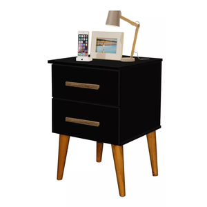 Mesa de Cabeceira/Mesa de Apoio Pérola 2 Gavetas:Preto